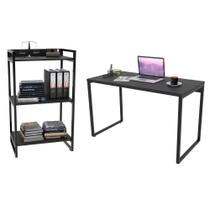 Conjunto Escritório Estilo Industrial Mesa 135cm e Estante 60cm 3 Prateleiras Prisma Preto Onix - Mp Conjunto Escritório Estilo Industrial Mesa 135cm e Estante 60cm 3 Prateleiras Prisma Preto Onix - Mp