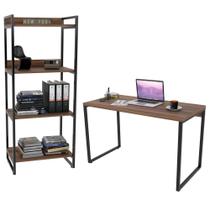 Conjunto Escritório Estilo Industrial Mesa 135cm e Estante 60cm 4 Prateleiras Prisma Nogal - Mpozena Conjunto Escritório Estilo Industrial Mesa 135cm e Estante 60cm 4 Prateleiras Prisma Nogal - Mpozena