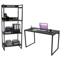 Conjunto Escritório Estilo Industrial Mesa 135cm e Estante 60cm 4 Prateleiras Prisma Preto Onix - Mp Conjunto Escritório Estilo Industrial Mesa 135cm e Estante 60cm 4 Prateleiras Prisma Preto Onix - Mp