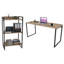 Conjunto Escritório Estilo Industrial Mesa 150cm e Estante 60cm 3 Prateleiras Prisma Carvalho - Mpozenato Conjunto Escritório Estilo Industrial Mesa 150cm e Estante 60cm 3 Prateleiras Prisma Carvalho - Mpozenato