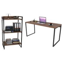 Conjunto Escritório Estilo Industrial Mesa 150cm e Estante 60cm 3 Prateleiras Prisma Nogal - Mpozenato Conjunto Escritório Estilo Industrial Mesa 150cm e Estante 60cm 3 Prateleiras Prisma Nogal - Mpozenato