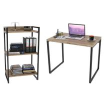 Conjunto Escritório Estilo Industrial Mesa 90cm e Estante 60cm 3 Prateleiras Prisma Carvalho - Mpoze Conjunto Escritório Estilo Industrial Mesa 90cm e Estante 60cm 3 Prateleiras Prisma Carvalho - Mpoze