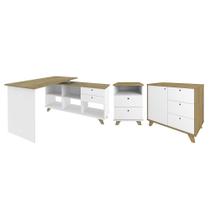 Conjunto Escritório Home Office 3 Peças Golden A06 Olmo/Branco - Mpozenato