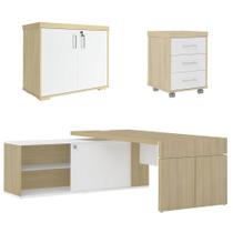 Conjunto Escritório Home Office 3 Peças Mesa Diretor Corp A06 Carvalho/Branco - Mpozenato Conjunto Escritório Home Office 3 Peças Mesa Diretor Corp A06 Carvalho/Branco - Mpozenato