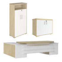 Conjunto Escritório Home Office 3 Peças Mesa em U Corp A06 Carvalho/Branco - Mpozenato