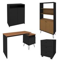 Conjunto Escritório Home Office 4 Peças Lux Industrial A06 Freijó-preto - Mpozenato Conjunto Escritório Home Office 4 Peças Lux Industrial A06 Freijó-preto - Mpozenato