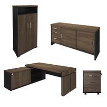 Conjunto Escritório Home Office 4 Peças Mesa Diretor Corp A06 Charuto/Preto - Mpozenato Conjunto Escritório Home Office 4 Peças Mesa Diretor Corp A06 Charuto/Preto - Mpozenato