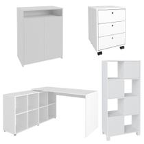 Conjunto Escritório Home Office 4 Peças Nil A06 Branco - Mpozenato