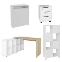 Conjunto Escritório Home Office 4 Peças Side A06 Branco/Carvalho/Branco - Mpozenato