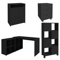 Conjunto Escritório Home Office 4 Peças Side A06 Preto - Mpozenato