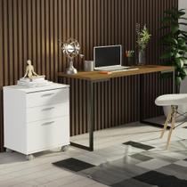 Conjunto Escritório Home Office com Mesa Industrial + Gaveteiro Rustic/Branco Madesa Conjunto Escritório Home Office com Mesa Industrial + Gaveteiro Rustic/Branco Madesa