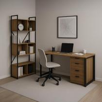 Conjunto Escritório Home Office Moderno Kappesberg com Estante Alta, Mesa e Gaveteiro - Aço e Madeira Conjunto Escritório Home Office Moderno Kappesberg com Estante Alta, Mesa e Gaveteiro - Aço e Madeira