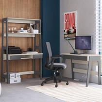 Conjunto Escritório Home Office Primazzia 02 Peças Escrivaninhas com Estante Grafite Off White Conjunto Escritório Home Office Primazzia 02 Peças Escrivaninhas com Estante Grafite Off White