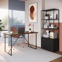 Conjunto Escritório Industrial Mesa e Estante Preto/Noce Oro