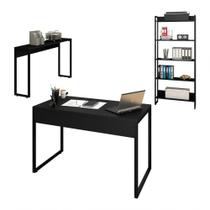 Conjunto Escritório Mesa 120 Aparador Estante Studio Preto Conjunto Escritório Mesa 120 Aparador Estante Studio Preto