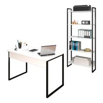 Conjunto Escritório Mesa 120 e Estante Studio Industrial Branco Mpozenato Conjunto Escritório Mesa 120 e Estante Studio Industrial Branco Mpozenato