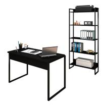 Conjunto Escritório Mesa 120 e Estante Studio Industrial Preto Mpozenato