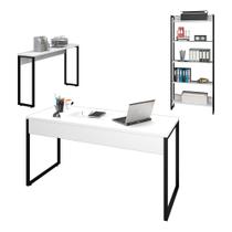 Conjunto Escritório Mesa 150 Aparador e Estante Studio Industrial M18 Branco - Mpozenato