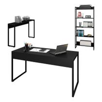 Conjunto Escritório Mesa 150 Aparador e Estante Studio Industrial Preto - Mpozenato