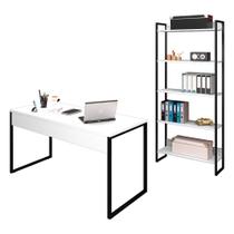 Conjunto Escritório Mesa 150 e Estante Studio Industrial Branco Mpozenato