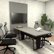 Conjunto Escritório Mesa 2,00m Pé Metal Painel p/ TV CSP F5