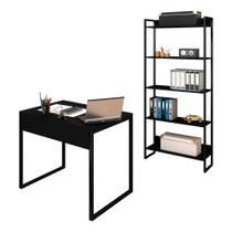 Conjunto Escritório Mesa 90 e Estante Studio Industrial Preto - Mpozenato