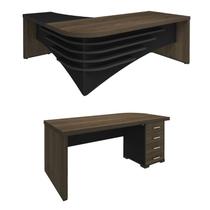 Conjunto Escritório Mesas Charuto/preto: 6098 Ld + Mesa 6106 Conjunto Escritório Mesas Charuto/preto: 6098 Ld + Mesa 6106