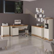 Conjunto Escritório Office Escrivaninha Balcões Gaveteiro Ve - Off White/naturale Off White/naturale