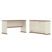 Conjunto Escritório Office Mesa E Buffet Verbena - Vianossa - Offwhite/naturale Offwhite/naturale