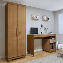 Conjunto Escrivaninha 1 Gaveta com Rodízios Giga e Armário Multiuso 2 Portas com Chave Asteca