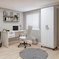 Conjunto Escrivaninha 2 Gavetas Byte e Armário Multiuso 2 Portas com Chave e 5 Prateleiras Asteca