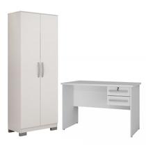 Conjunto Escrivaninha 2 Gavetas Byte e Armário Multiuso 2 Portas Natal Branco Fosco