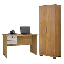 Conjunto Escrivaninha 2 Gavetas Byte e Armário Multiuso 2 Portas Natal Cinamomo Off White