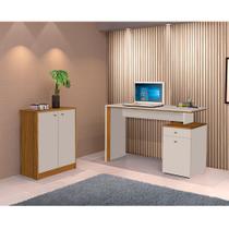 Conjunto Escrivaninha Balcão Office Multiuso Off White Freijó