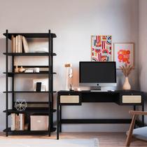 Conjunto Escrivaninha e Estante Palhinha Pé Madeira Nero