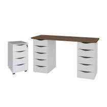 Conjunto Escrivaninha e Gaveteiro Huddersfield Nogal Branco Conjunto Escrivaninha e Gaveteiro Huddersfield Nogal Branco