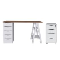 Conjunto Escrivaninha e Gaveteiro Oldenburgo Nogal Branco