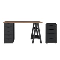 Conjunto Escrivaninha e Gaveteiro Oldenburgo Nogal Preto Conjunto Escrivaninha e Gaveteiro Oldenburgo Nogal Preto