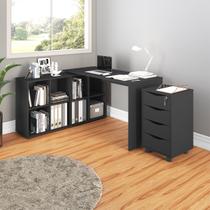 Conjunto Escrivaninha em L 8 nichos Artany Nero e Gaveteiro 4 gavetas Bit Preto Conjunto Escrivaninha em L 8 nichos Artany Nero e Gaveteiro 4 gavetas Bit Preto