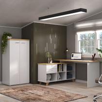 Conjunto Escrivaninha Gold e Armário TOQ Cor Olmo com Branco