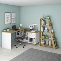 Conjunto Escrivaninha Gold e Estante Star Cor Olmo com Branco