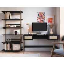 Conjunto Escrivaninha Irene 2 Gavetas e Estante Ágatha Palhinha Pé Metal Oslo Artesano