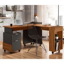 Conjunto Escrivaninha Lukaliam Alessa Office Amêndoa/Chumbo Conjunto Escrivaninha Lukaliam Alessa Office Amêndoa/Chumbo