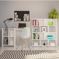 Conjunto Escrivaninha Matrix e Estante Book com Diversos Nichos Branco Conjunto Escrivaninha Matrix e Estante Book com Diversos Nichos Branco
