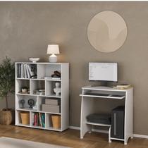 Conjunto Escrivaninha Pixel e Estante Book com Diversos Nichos Branco Conjunto Escrivaninha Pixel e Estante Book com Diversos Nichos Branco