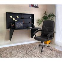 Conjunto Escrivaninha Retrátil Preta + Cadeira Confort Base Giratória - Preta