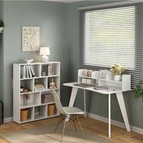 Conjunto Escrivaninha Sofia e Estante Book com Diversos Nichos Branco Conjunto Escrivaninha Sofia e Estante Book com Diversos Nichos Branco