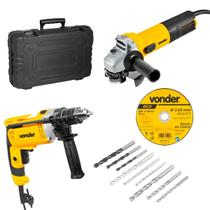 Conjunto Esmerilhadeira 750W com Furadeira de Impacto 710W Vonder Maleta 9 Brocas e Disco 115mm