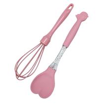 Conjunto Espátula Coração e Batedor Utensílios Silicone