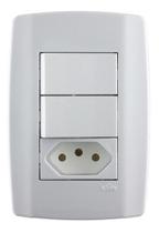Conjunto Espelho 4x2 com 2 Interruptores Simples + 1 Tomada 10A 250V Linha Slim Ilumi - 80210